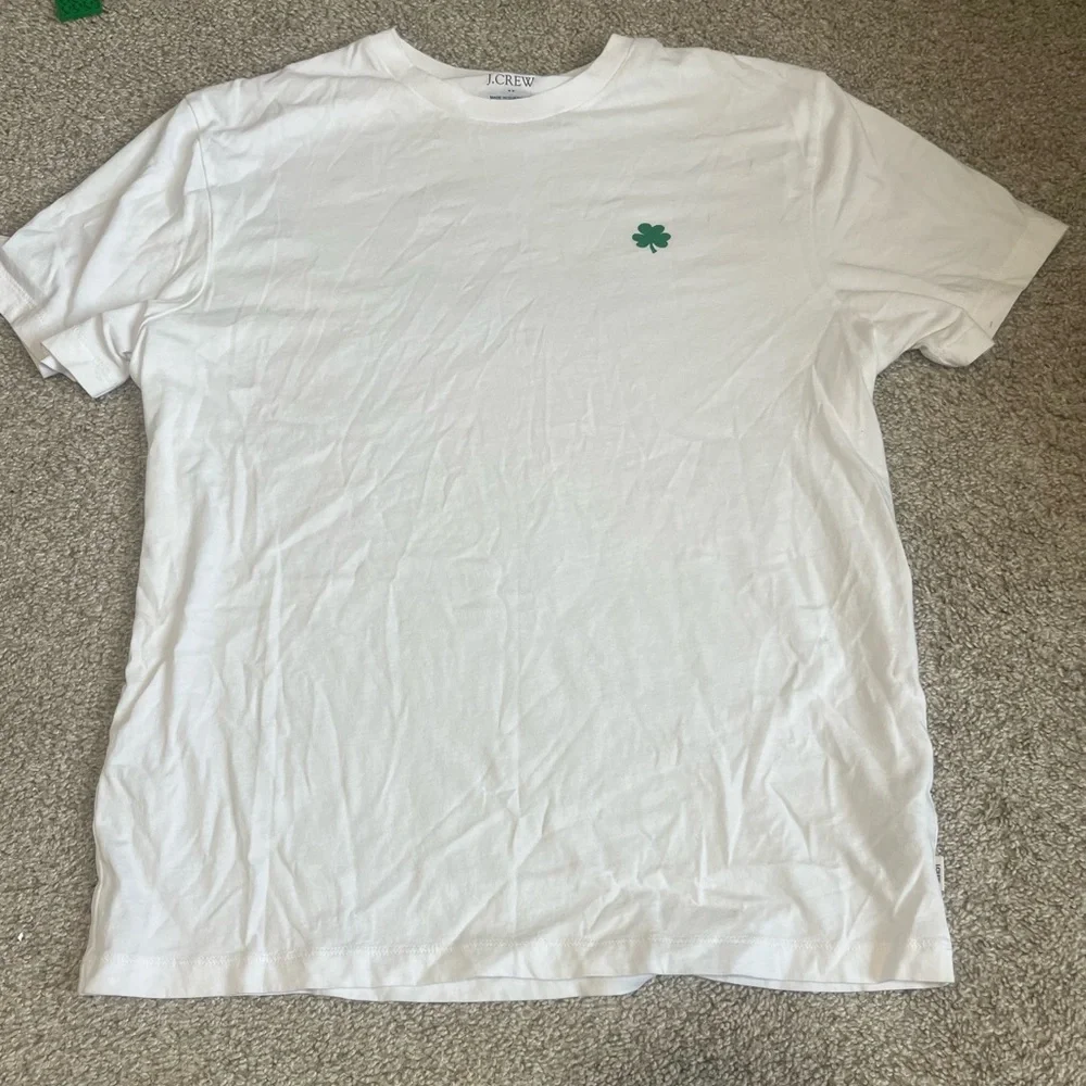 J. Crew White Short Sleeve Tee with Small Green Clover